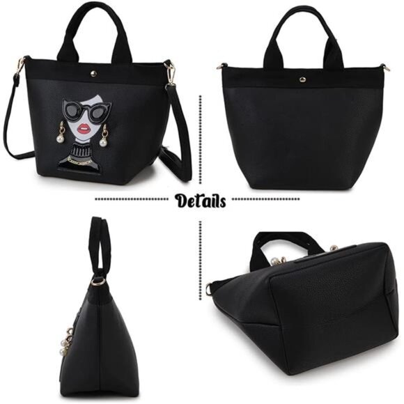 Quirky Lady Face Handbag - PU Leather Satchel, Top Handle Shoulder Bag - Picture 6 of 6